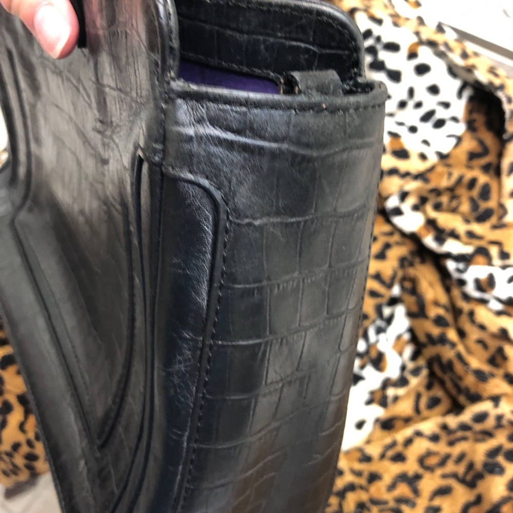 Cole Haan Black Leather! Faux Croc handbag Vintage Classic Black Handbag leather - Picture 7 of 15